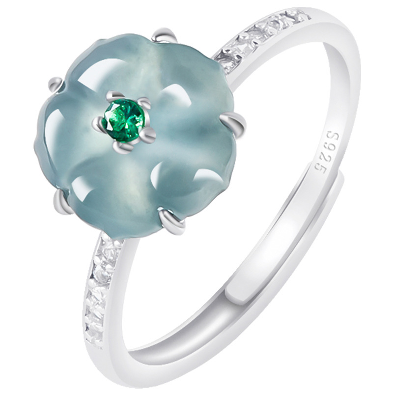 Women Accessories For Gift - แหวนหยกพม่าสีฟ้า 925 เงินแท้ หยกพม่าธรรมชาติ เครื่องรางหรูหรา เครื่องประดับแฟชั่น