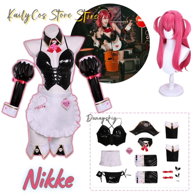Women'S Y2K Accessories - อะนิเมะเกม Nikke: เทพธิดาแห่งชัยชนะเสาคอสเพลย์เครื่องแต่งกายเซ็กซี่ Y2K ชุดหมวกบิกินี่แม่บ้านวิกผมสําหรับหญิงสาว cos