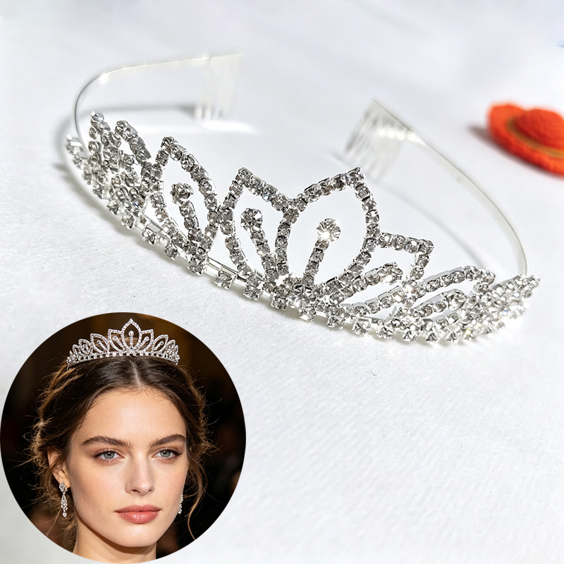 Women Accessories For Gift - สีเงินประกายมงกุฎไรน์สโตนเครื่องประดับผมเจ้าสาวสำหรับผู้หญิงของขวัญวันเกิดปาร์ตี้