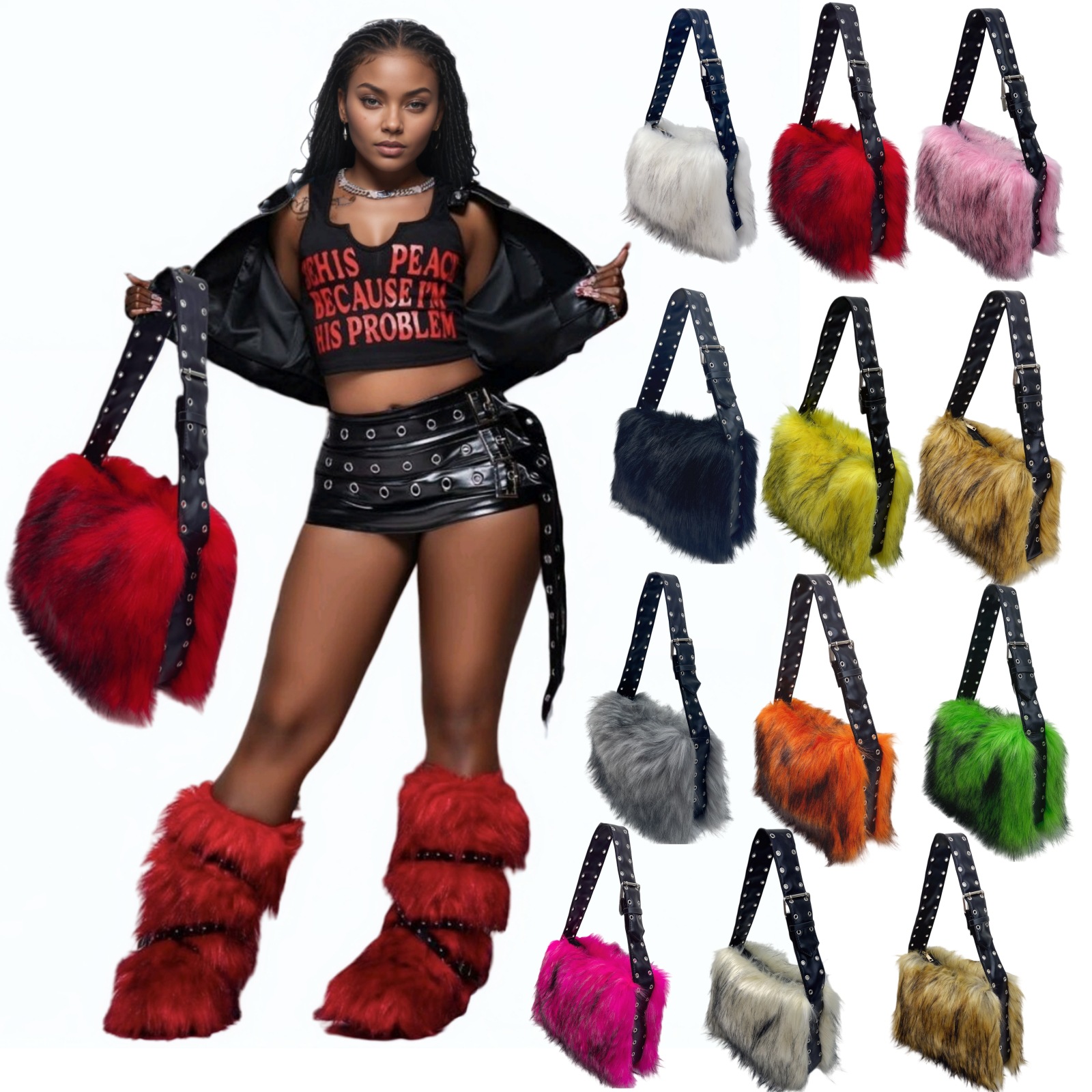 Women'S Y2K Accessories - กระเป๋าผู้หญิงขนสัตว์เทียมสไตล์ Y2K สะพายไหล่แบบครอสบอดี้ ความจุขนาดใหญ่ สไตล์มอเตอร์ไซค์ กระเป๋าขนปุย