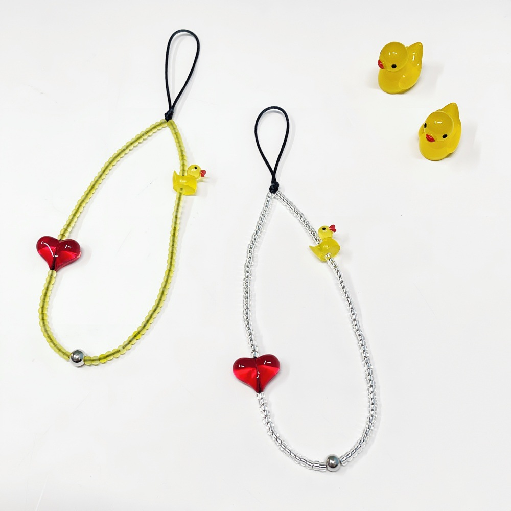 Women'S Y2K Accessories - HERLOOK Y2K สายคล้องโทรศัพท์มือถือประดับลูกปัดรูปหัวใจเป็ดมินิสุดเทรนดี้ ทำด้วยมือ สำหรับสาวๆ