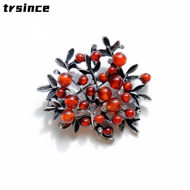 Women Accessories Bouquet - เข็มกลัดและเข็มกลัดหินธรรมชาติรูปต้นพลอยเทียมสีแดงเข็มกลัดและหมุดไม้หนีบสแตนเลสสไตล์วินเทจสำหรับเครื่องประดับงานแต่งงานของผู้หญิง