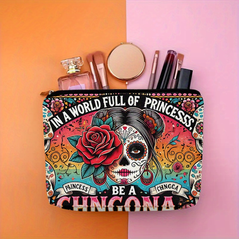 Women Accessories Pouch - กระเป๋าเครื่องสำอางลายดอกไม้และกะโหลก - กระเป๋าซิปอเนกประสงค์น่ารักสำหรับผู้หญิง ใช้เก็บเครื่องประดับได้