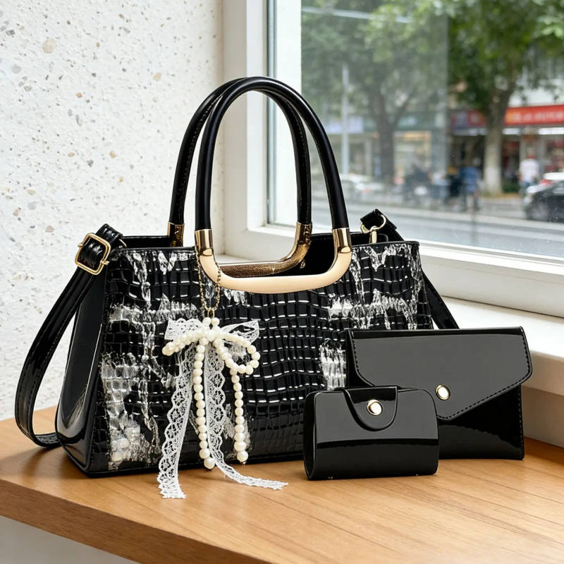 Women Accessories For Gift - ชุดกระเป๋าถือสตรี ลายหนังจระเข้ กระเป๋าคลัทช์สำหรับงานกลางคืน กระเป๋าสะพายข้างสำหรับงานปาร์ตี้ เครื่องประดับสตรีระดับไฮเอนด์ ของขวัญสุดเพอร์เฟกต์