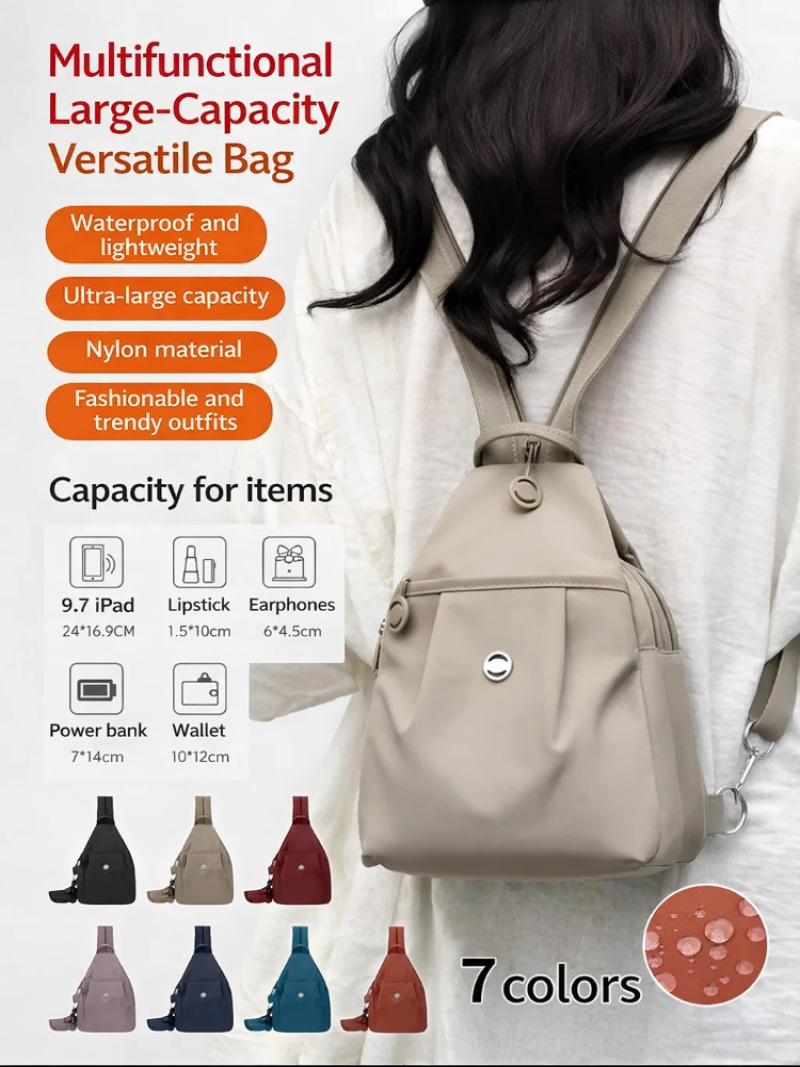 Women Accessories Pouch - กระเป๋าเป้สะพายหลังขนาดเล็กน้ำหนักเบาสำหรับผู้หญิง, กระเป๋าคาดหน้าอกผ้าอ็อกซ์ฟอร์ดพร้อมฟังก์ชั่นป้องกันการโจรกรรม, กระเป๋าเป้สะพายหลังแบบอเนกประสงค์ที่ดีไซน์เรียบง่ายและมีสไตล์