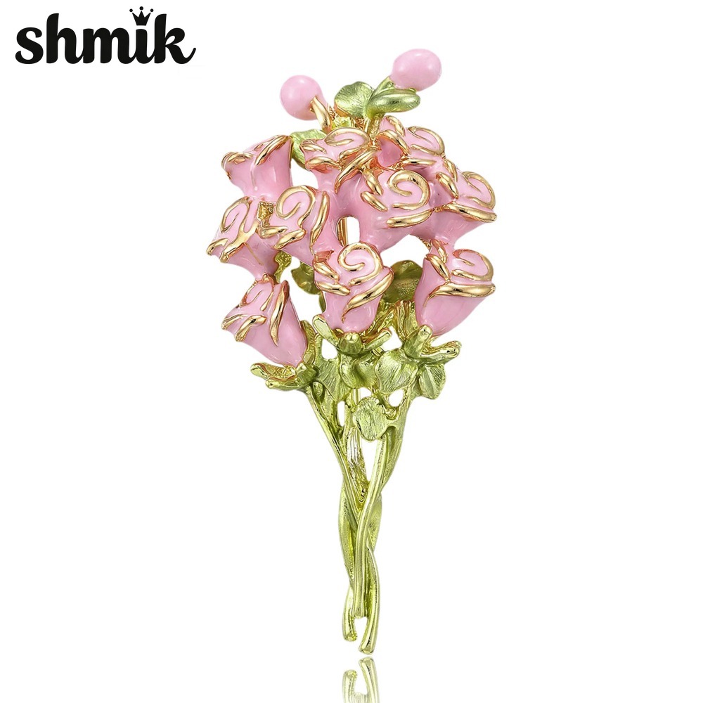 เข็มกลัดช่อดอกไม้เคลือบสีชมพูส - Women Accessories Bouquet บทวิจารณ์และราคา
