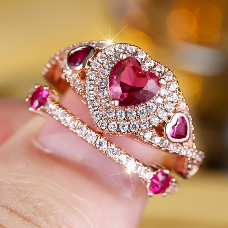 แหวนเซ็ตเพชรพลอยสีแดงและสีขาว  - Women Accessories For Wedding บทวิจารณ์และราคา