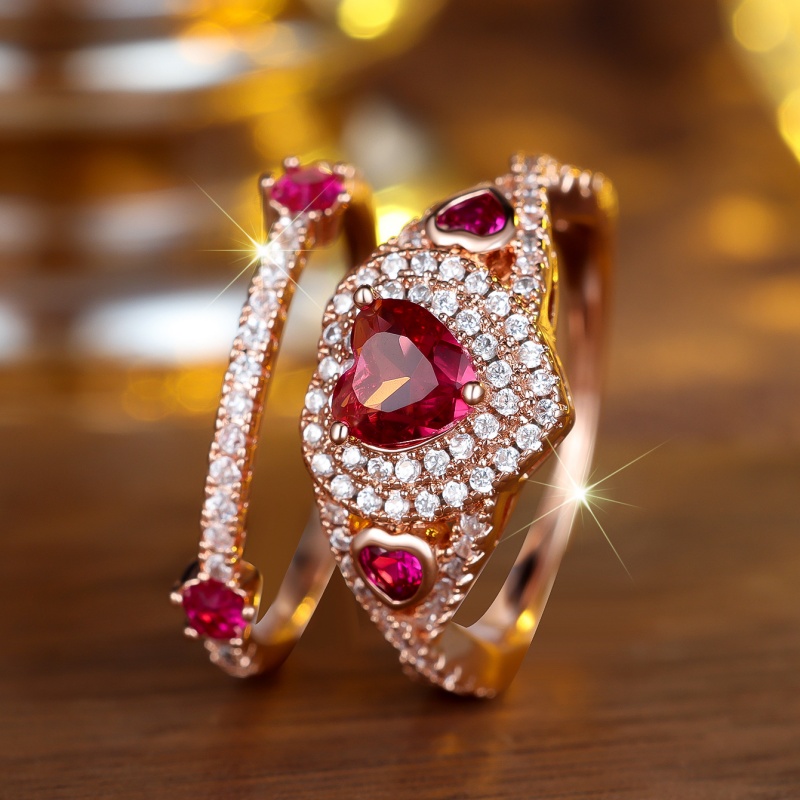 แหวนเซ็ตเพชรพลอยสีแดงและสีขาว  - Women Accessories For Wedding บทวิจารณ์และราคา