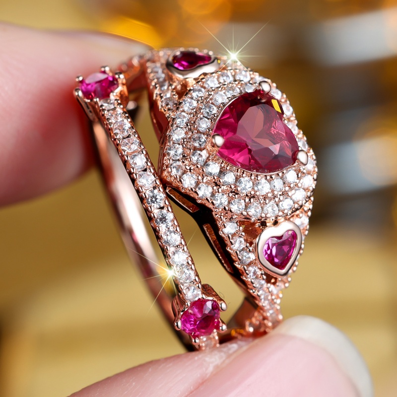 แหวนเซ็ตเพชรพลอยสีแดงและสีขาว  - Women Accessories For Wedding บทวิจารณ์และราคา